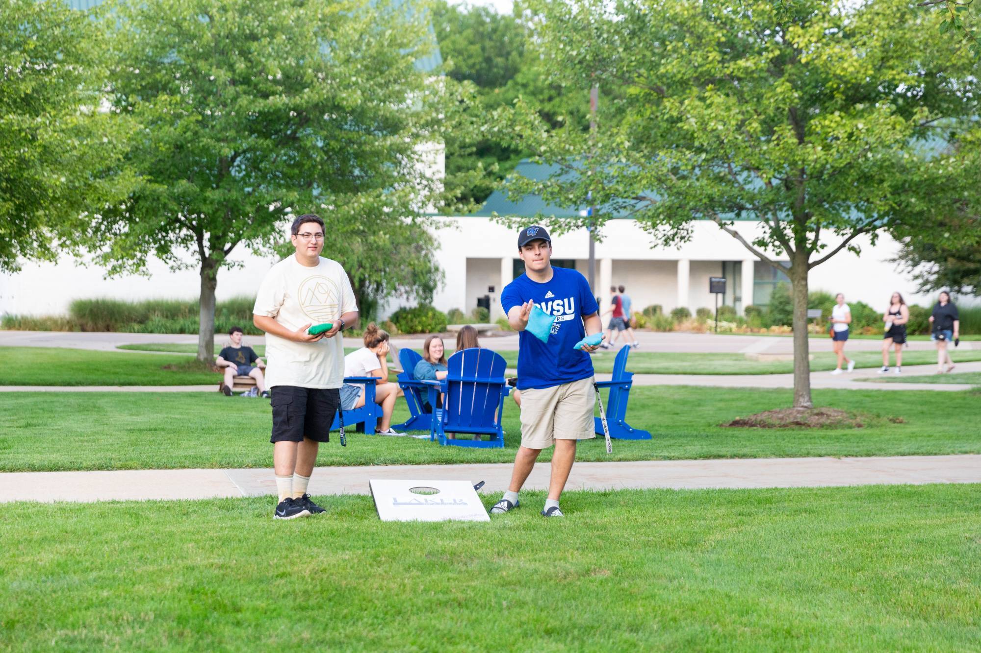 students playing yard games